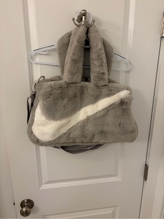 Nike Handbags - Nike Sportswear Faux Fur Tote Bag for Women Grey White